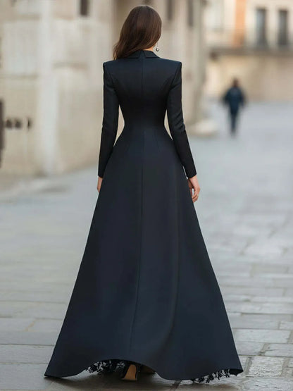 Long-Sleeved Elegant Lace Suit Collar Two-Piece Dress