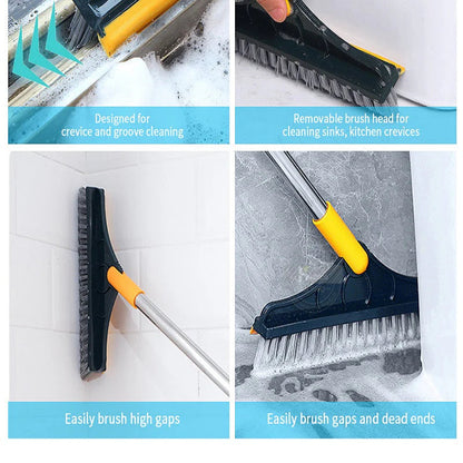 Floor Brush- 2 In 1 Long Handle Wiper Stiff Bristle Floor Brush