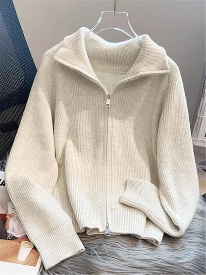 Women's Sherpa Fleece Zip-Up Jacket – Stand Collar Plush Coat
