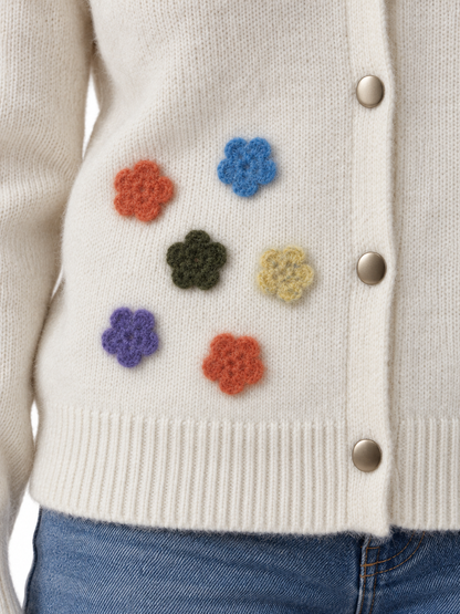 Women's Floral Wool Cardigan – Colorful Flower Round Neck Sweater