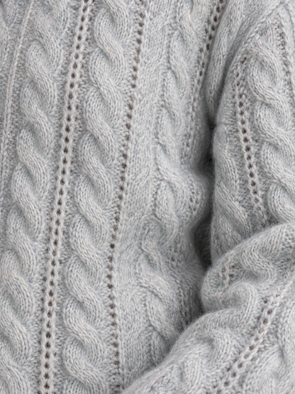 Women's Cable Knit Wool Hoodie – Zip-Up Hooded Cardigan