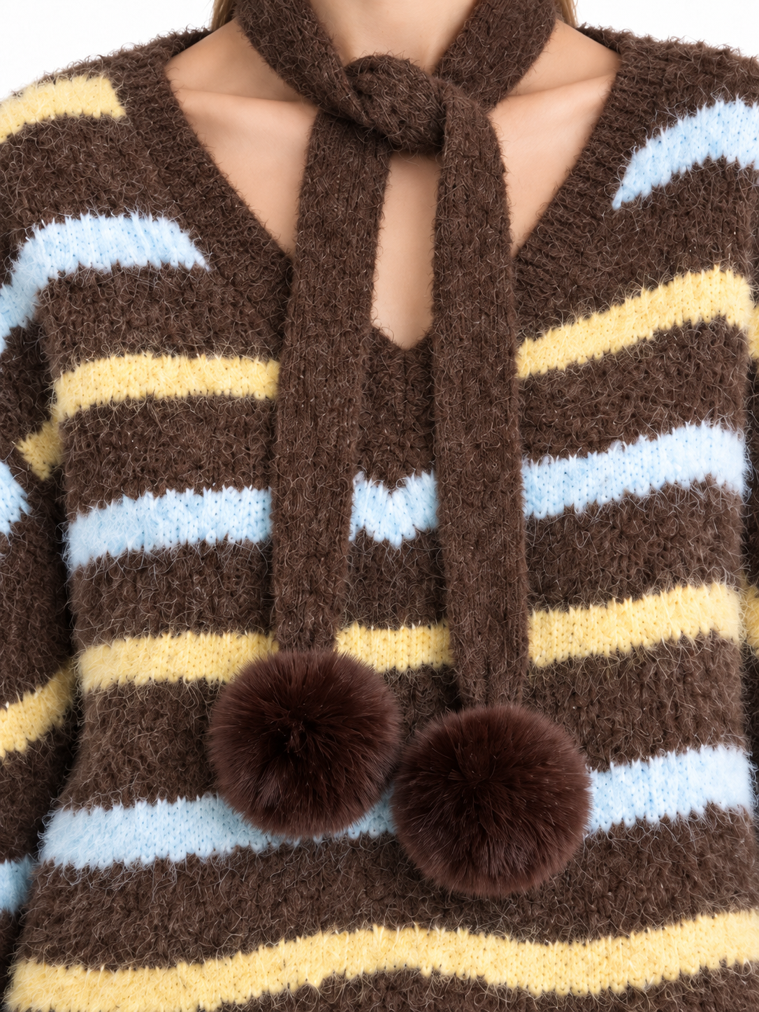 Women's Striped Wool Sweater – Collared Button-Neck Knit Pullover