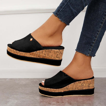 Comfortable Cork Footbed Slip-on Sandals Platform Wedge Slippers