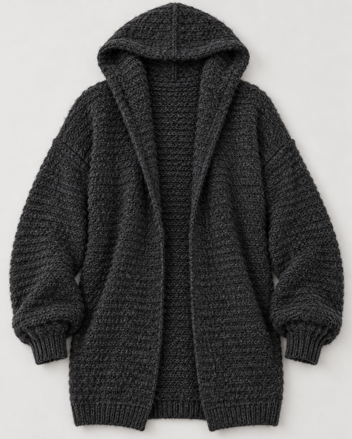 Women's Hooded Wool Cardigan – Longline Open-Front Knit Sweater