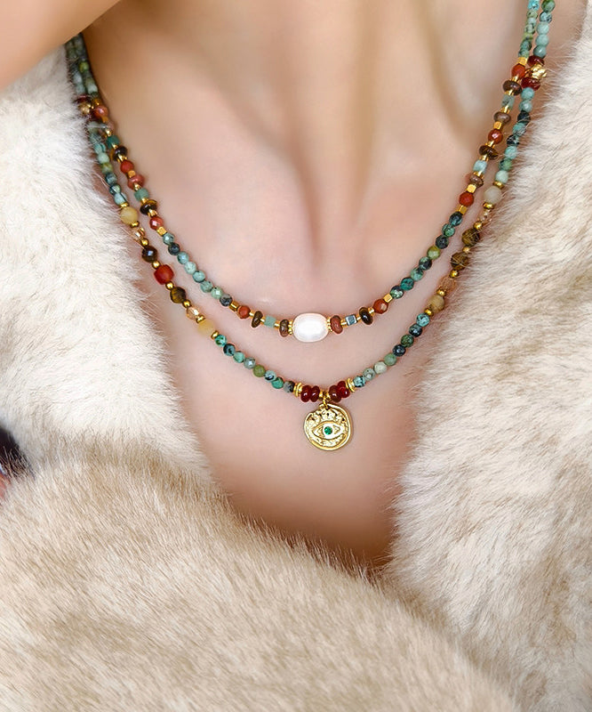 Retro Multicolour Ethnic Style Gratuated Bead Necklace Two Piece Set