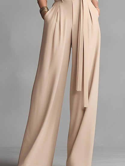 Women's Neutral-colored Cotton Blend Knit Jumpsuit With Gathered Waist