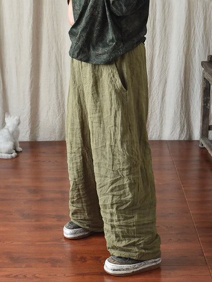 Women Spring Casual Solid Loose Elastic Waist Linen Pants
