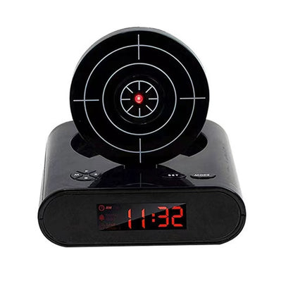 Lazy-riser" target-shooting alarm clock; multifunctional infrared digital LED clock with novelty shooting toy
