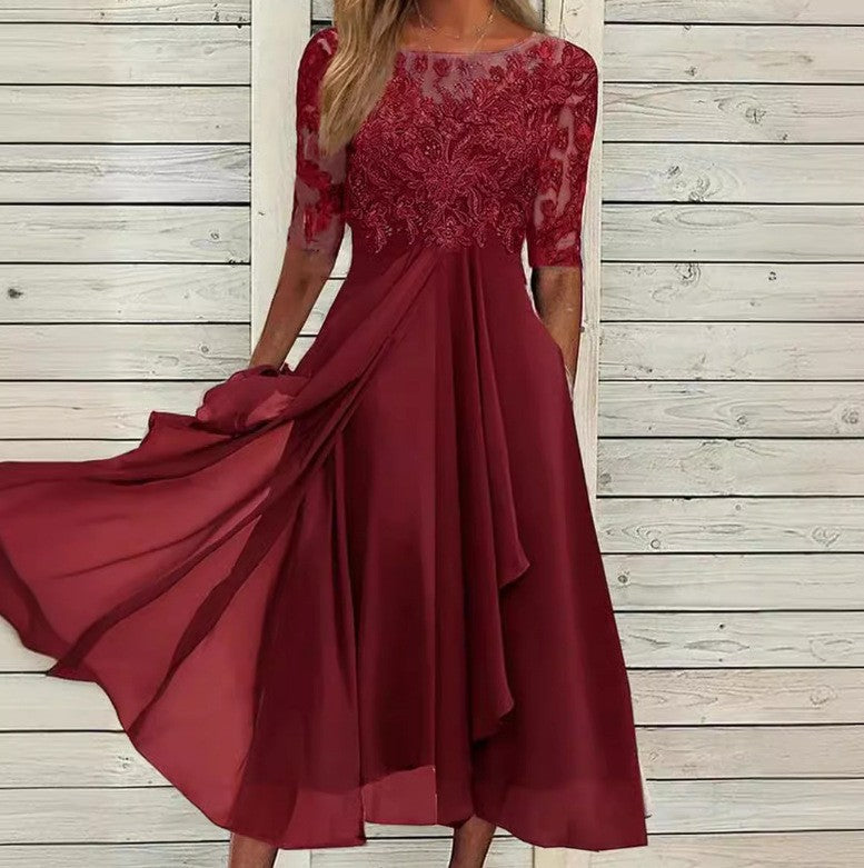 Chiffon Splicing Lace Cut Out Long Evening Dress