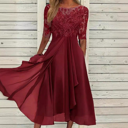 Chiffon Splicing Lace Cut Out Long Evening Dress