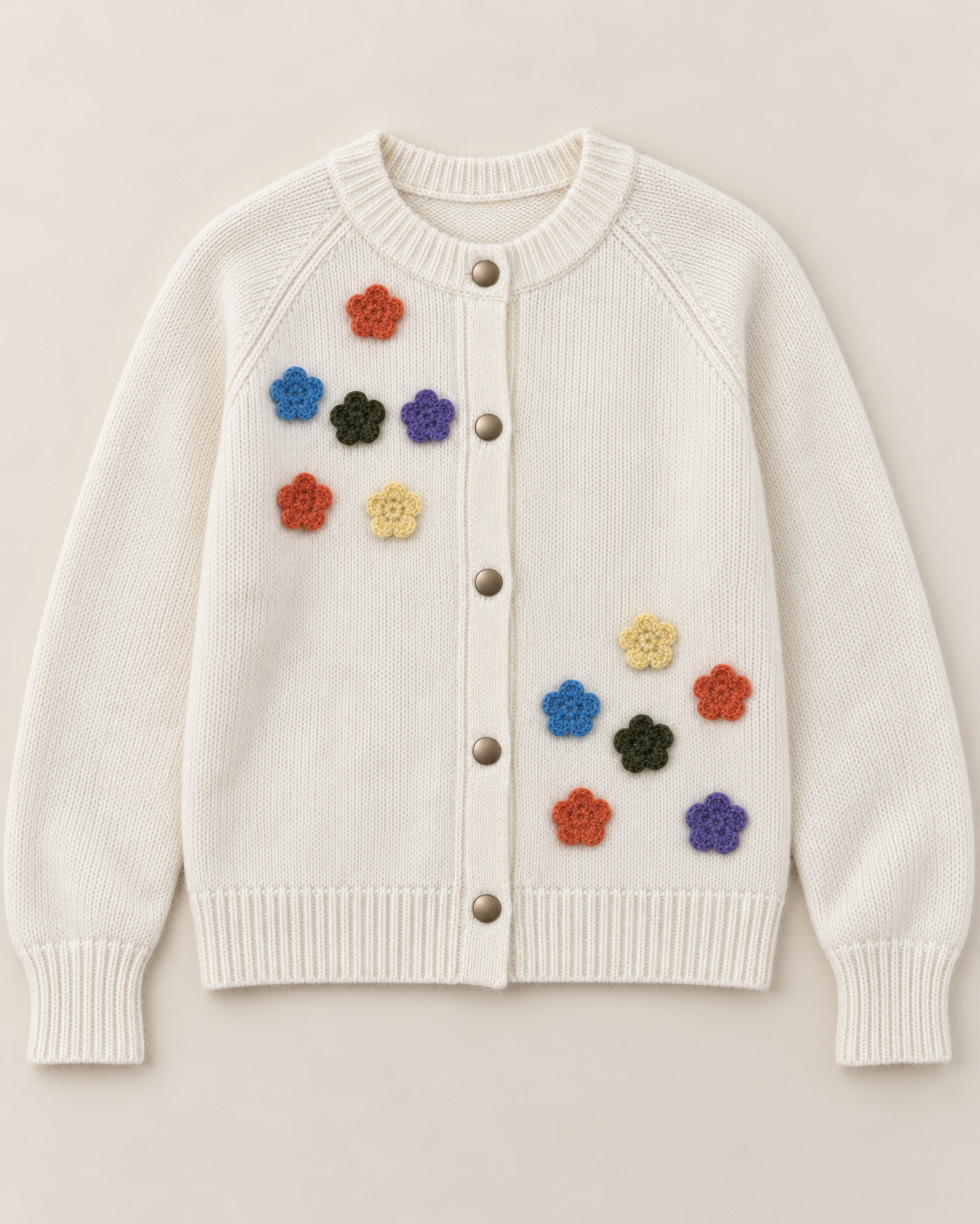 Women's Floral Wool Cardigan – Colorful Flower Round Neck Sweater