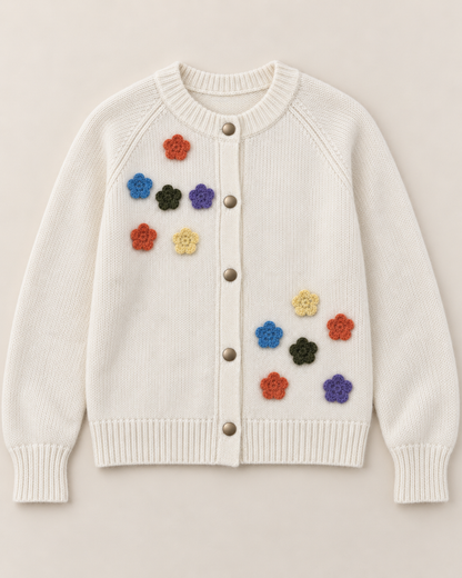Women's Floral Wool Cardigan – Colorful Flower Round Neck Sweater