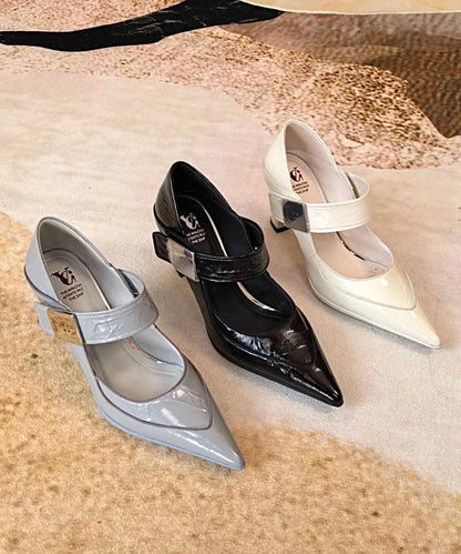 Stylish Splicing High Heels Blue Grey Cowhide Leather Pointed Toe