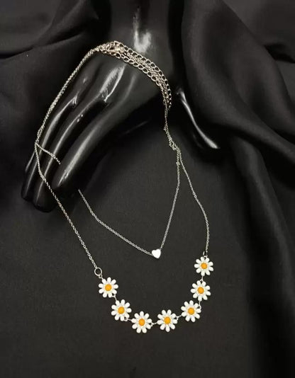 Beautiful Golden Daisy Heart Two-Layered Necklace