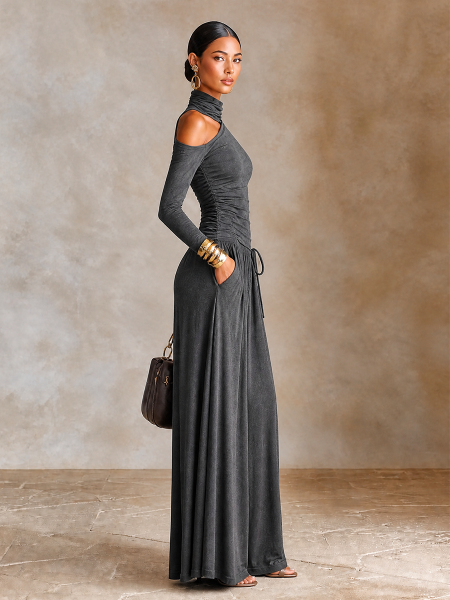 Women's Asymmetric Off‑Shoulder Long Sleeve Vacation Maxi Dress