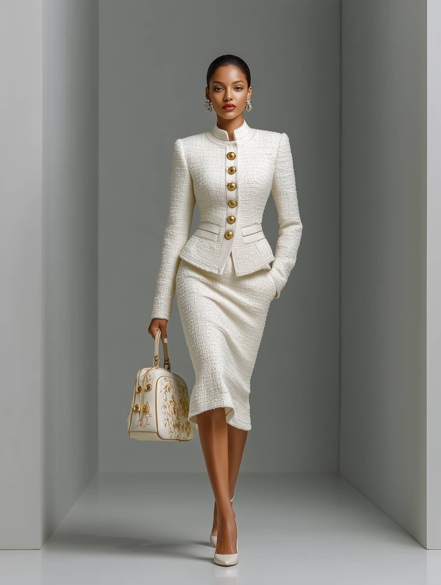 Women's White Chanel-style Tweed Business Set