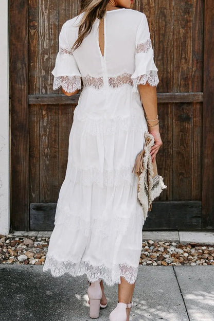 Elegant Solid Lace V Neck Cake  Dresses(3 Colors)
