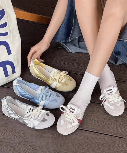 Casual Comfy Blue Flat Shoes Splicing Lace Up