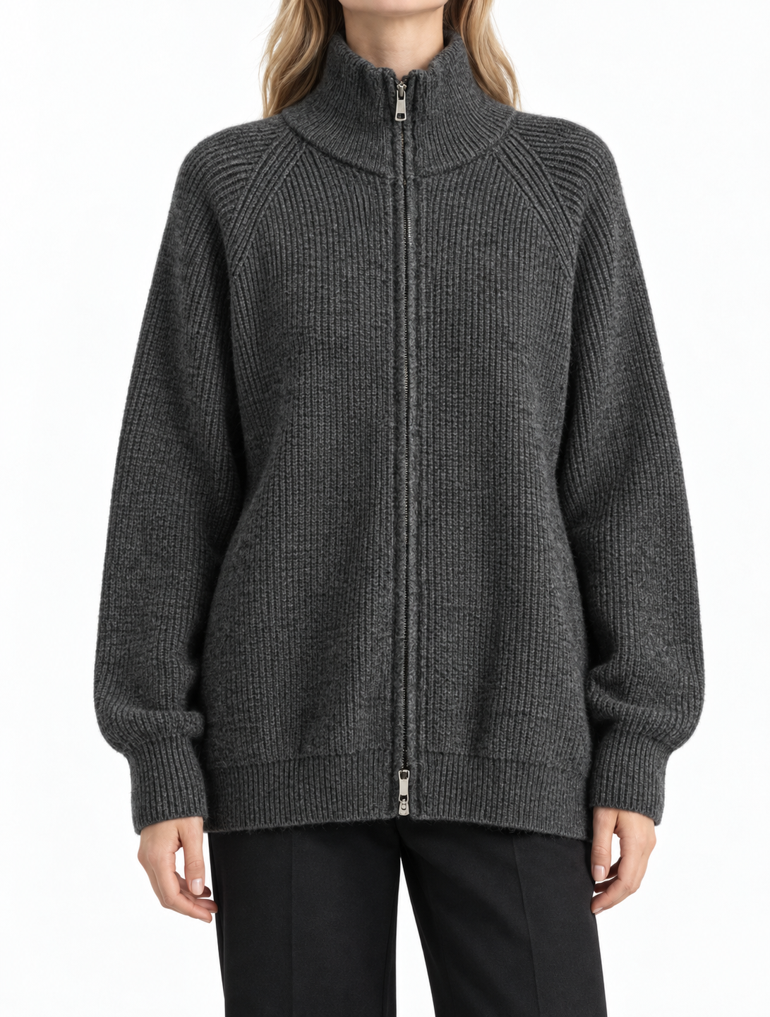 Women's Sherpa Fleece Zip-Up Jacket – Stand Collar Plush Coat