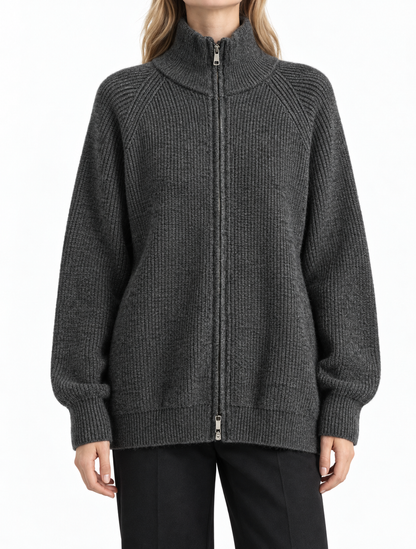 Women's Sherpa Fleece Zip-Up Jacket – Stand Collar Plush Coat