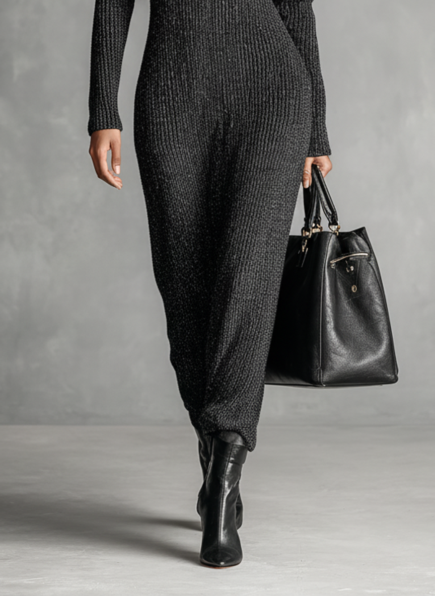 Women's Minimalist Solid Color Zipper Neck Knitted Maxi Dress