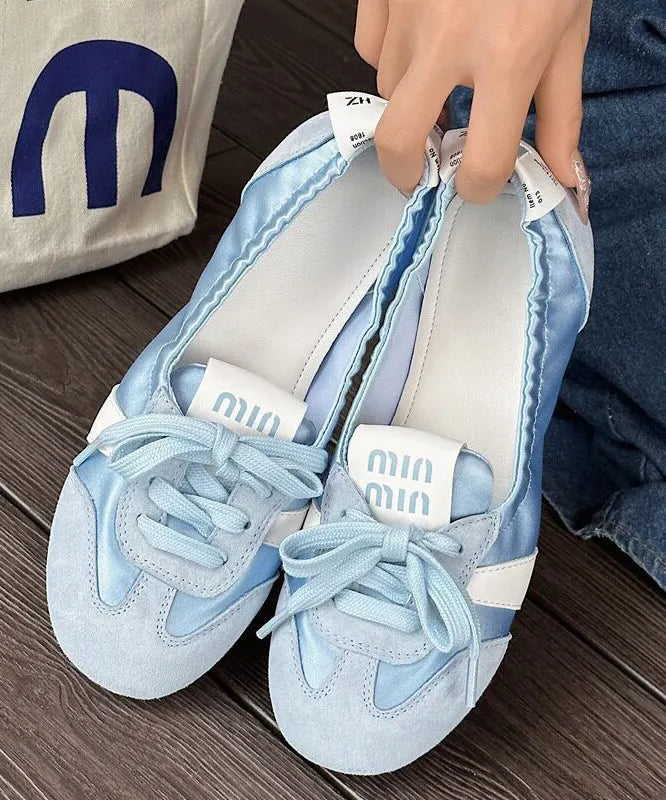 Casual Comfy Blue Flat Shoes Splicing Lace Up