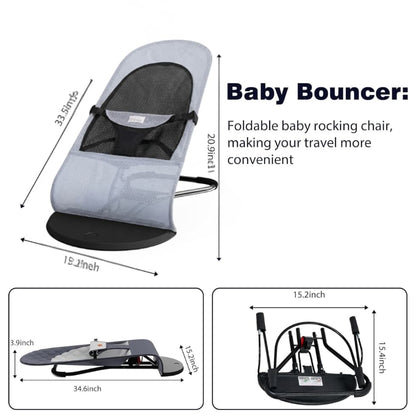 Portable Baby Bouncer Seat for Infants, 0-18 Months, 3 Modes of Use with Rocker & Stationary Options