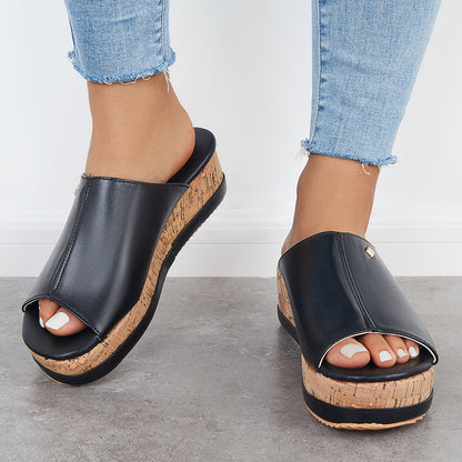 Comfortable Cork Footbed Slip-on Sandals Platform Wedge Slippers
