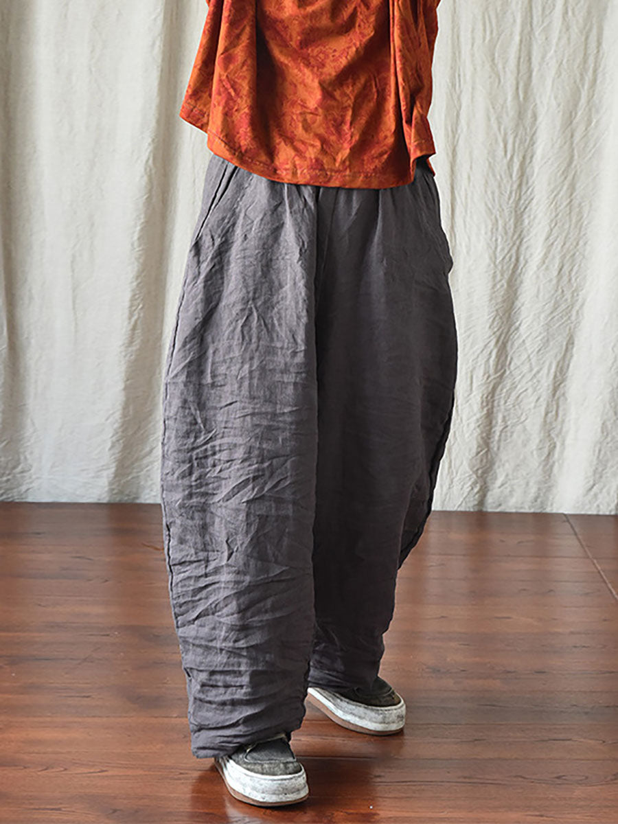Women Spring Casual Solid Loose Elastic Waist Linen Pants