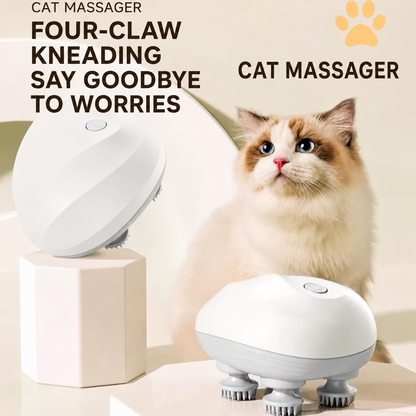 Quiet 4-Claw Cat Massager – Low-Noise Kneading Spa Brush for Relaxed, Happy Cats