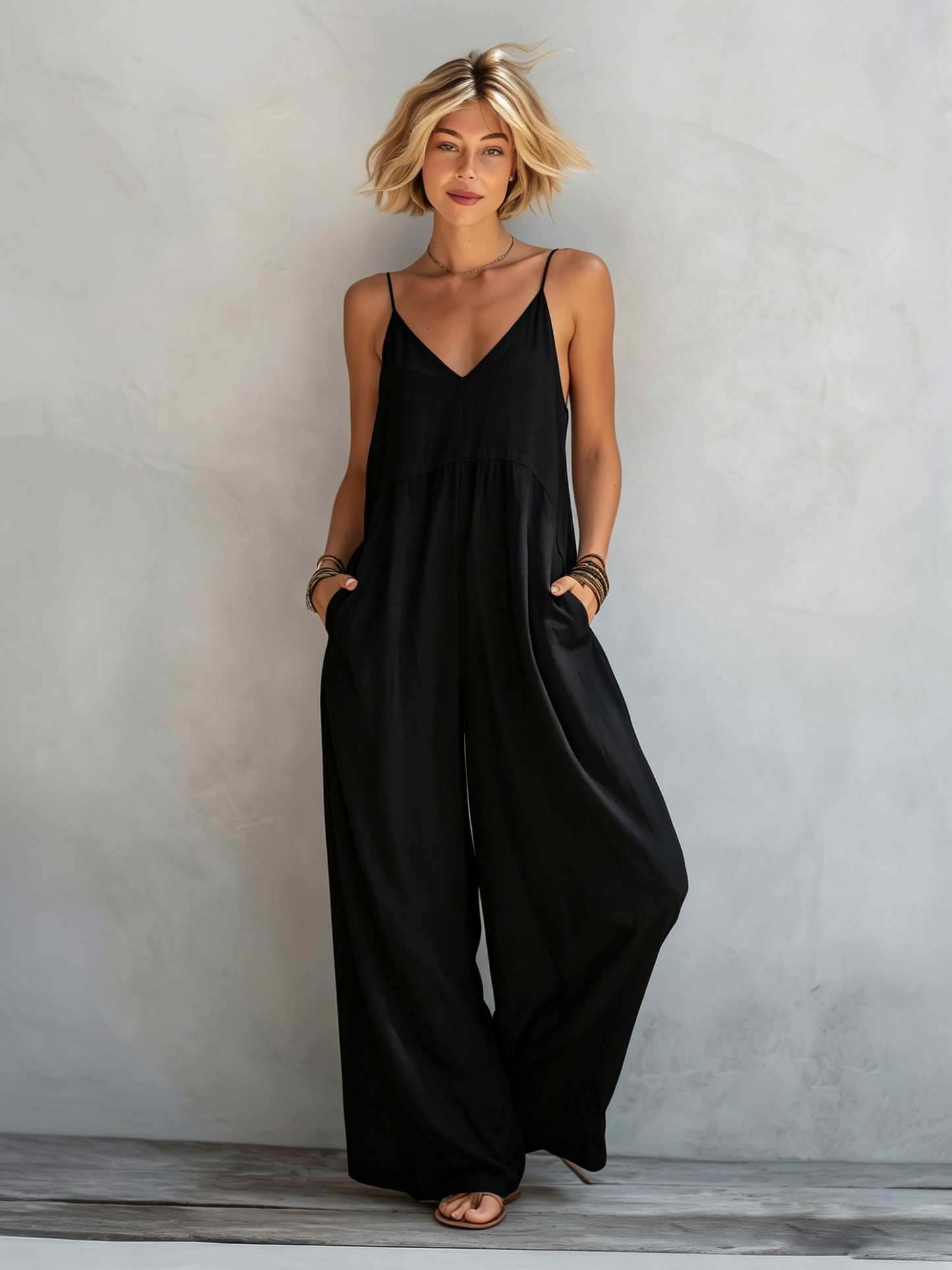 Women's Casual White Cotton-linen Blend Sleeveless Loose Jumpsuit
