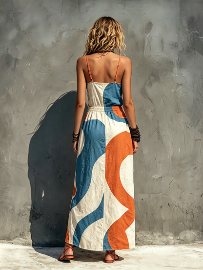 Women's Casual Printed Woven Sleeveless Maxi Dress With Spaghetti Straps