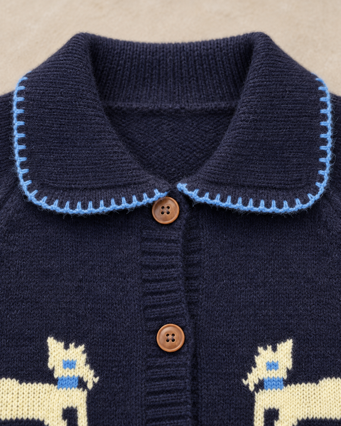 Women's Dog Wool Cardigan – Contrast Collar Button-Up Knit Sweater
