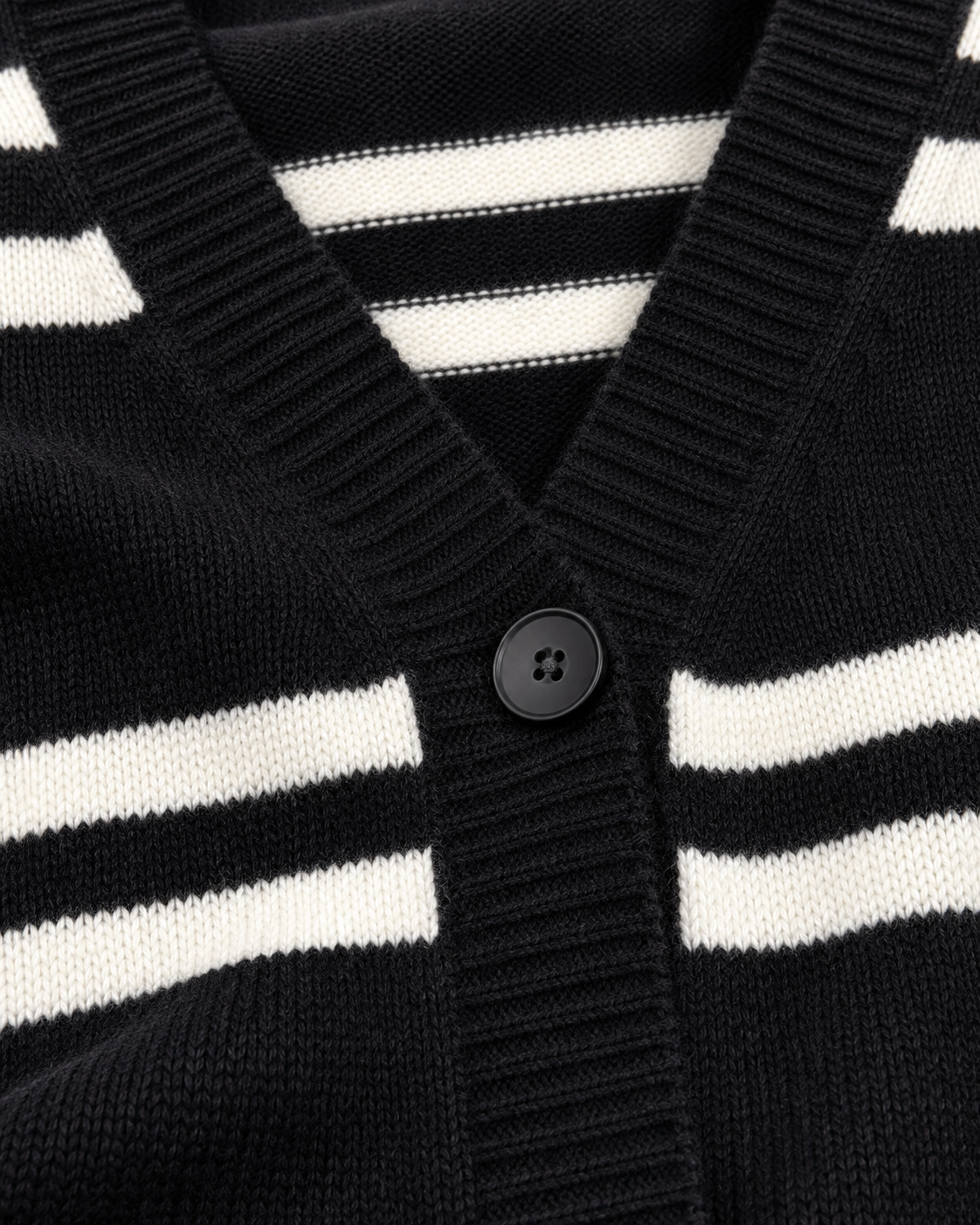 Women's Black and White Striped Cardigan – V-Neck Button-Up Knit Sweater