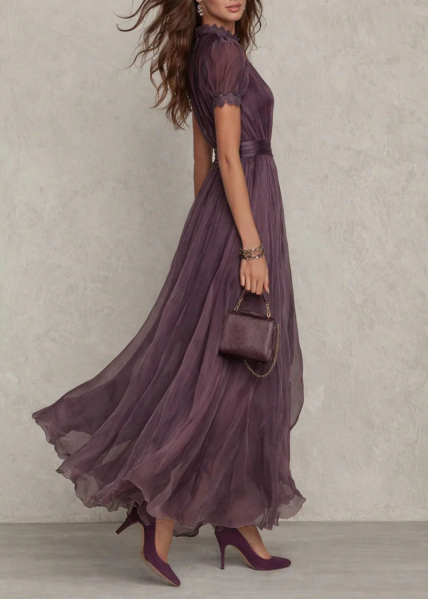 New Lace Patchwork Wrinkled Chiffon Robe Dresses Summer