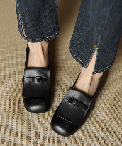 Beige Cowhide Leather Splicing Loafers