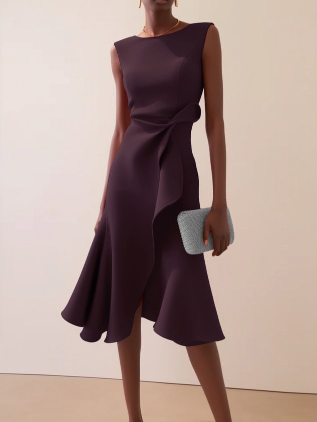 Sleeveless Red Elegant Dress Round Neck