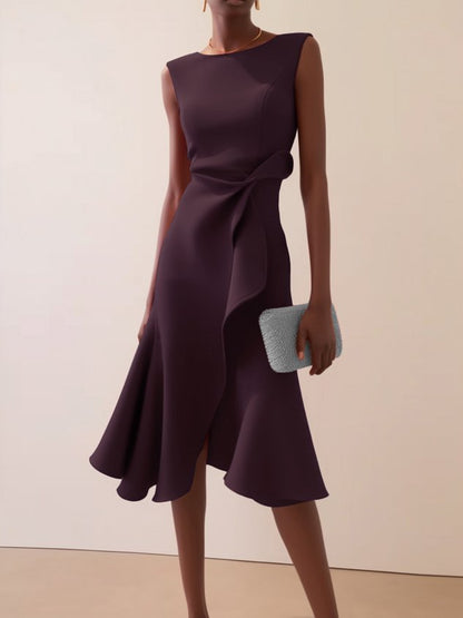 Sleeveless Red Elegant Dress Round Neck