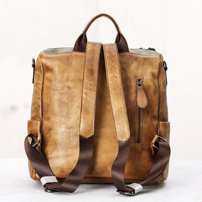 Casual Travel Color Matching Leather Backpack