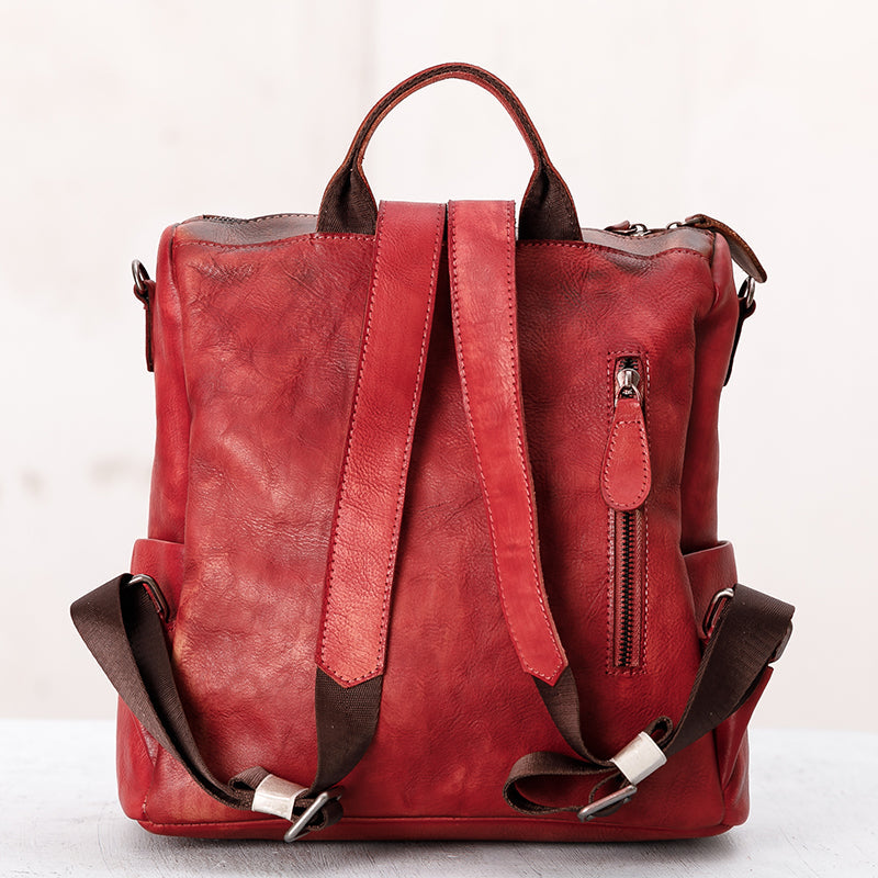 Casual Travel Color Matching Leather Backpack