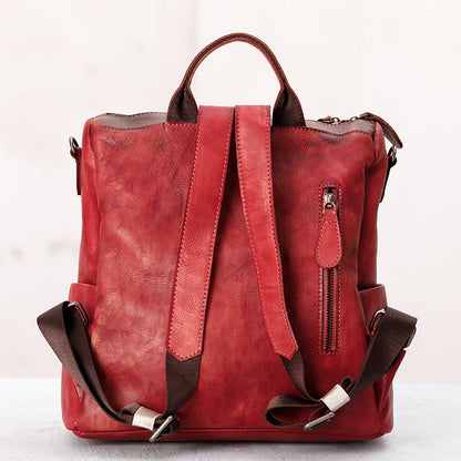 Casual Travel Color Matching Leather Backpack