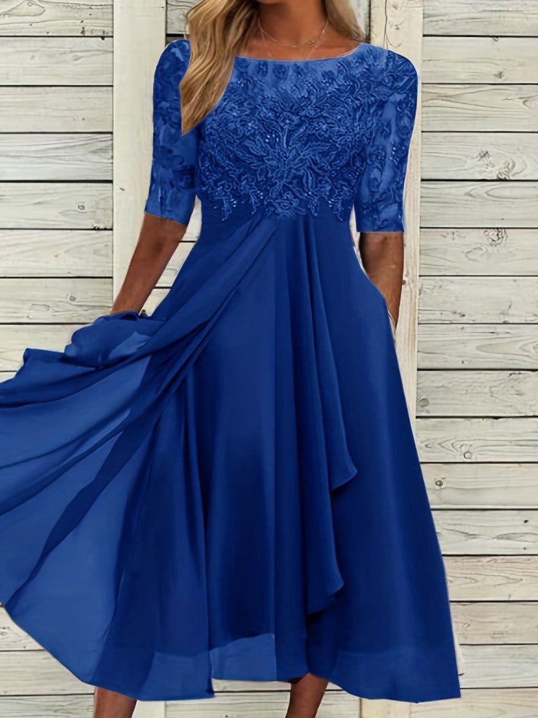 Chiffon Splicing Lace Cut Out Long Evening Dress