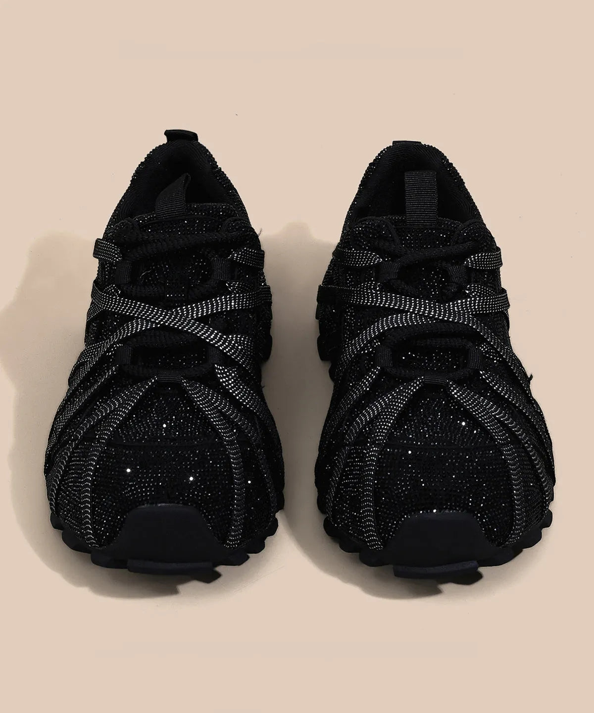2025 Lace Up Splicing Platform Sport Shoes Black Zircon