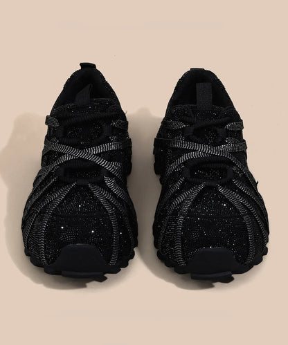 2025 Lace Up Splicing Platform Sport Shoes Black Zircon