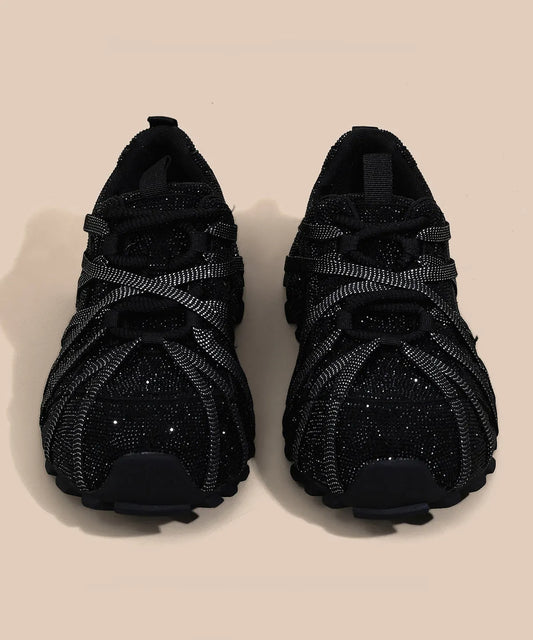 2025 Lace Up Splicing Platform Sport Shoes Black Zircon