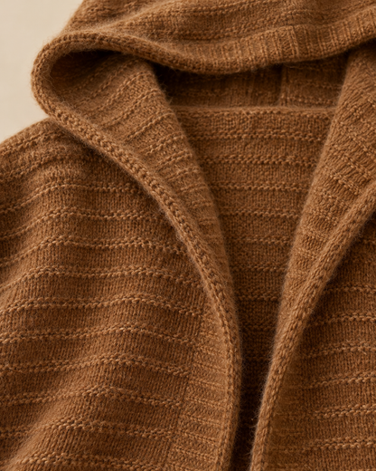 Women's Hooded Wool Cardigan – Longline Open-Front Knit Sweater