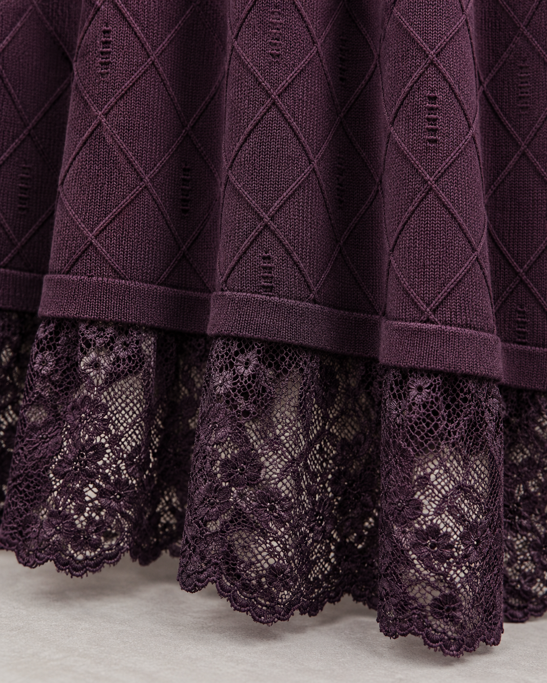 Women's Wool Sweater Dress – Lace Hem Long Sleeve Midi Knit Dress
