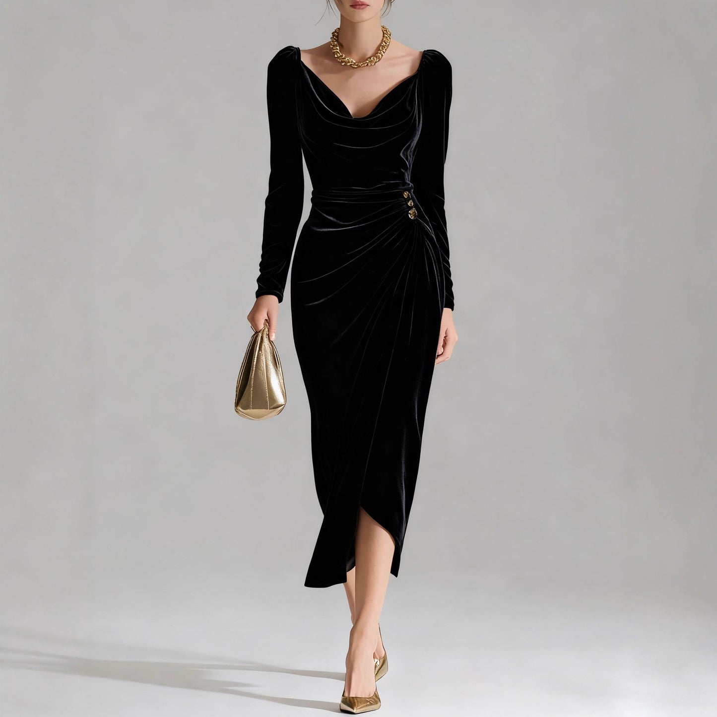 Draped Satin Midi Dress – Effortless Glamour, All-Day Confidence