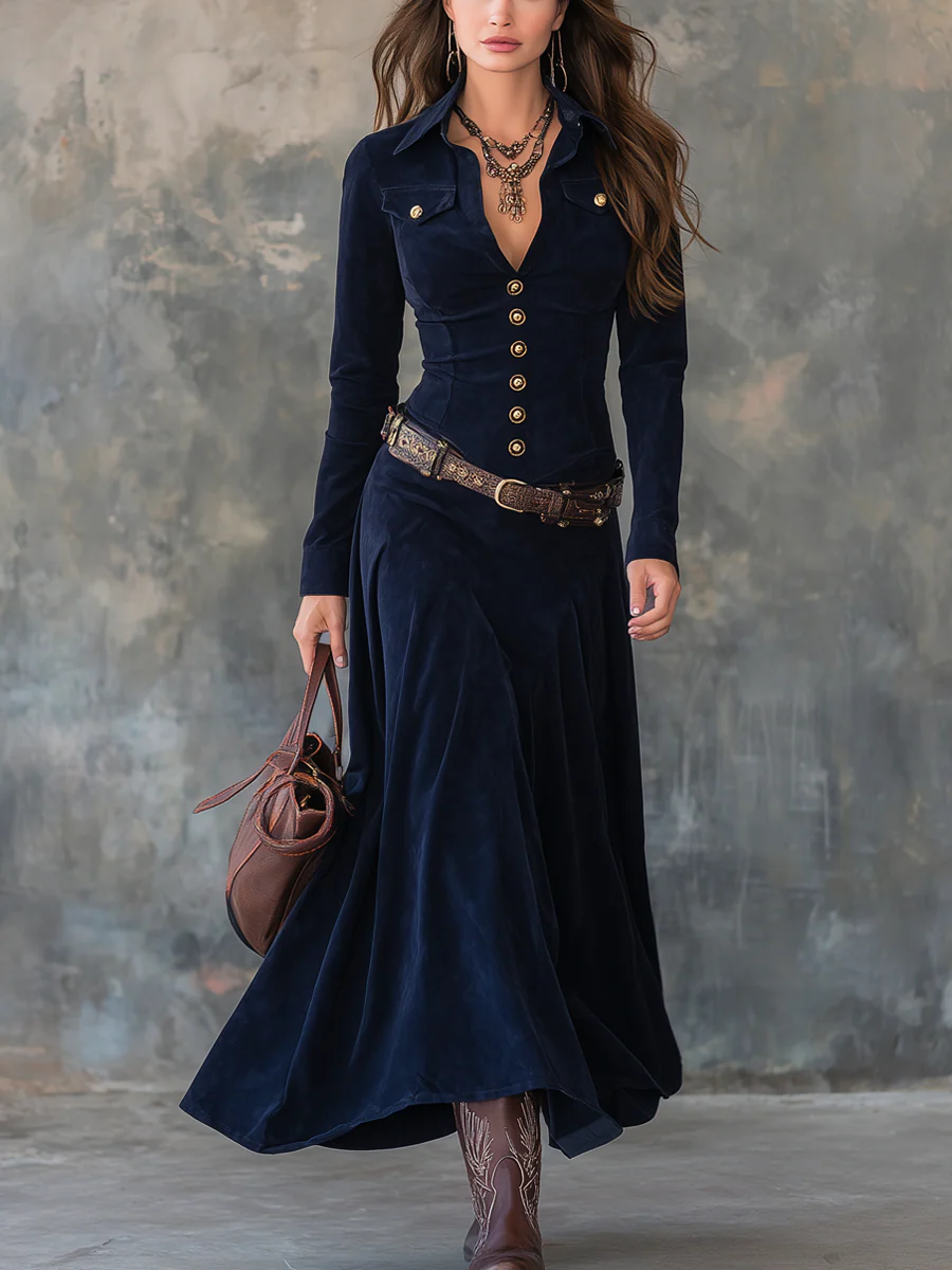 Vintage Suede Midi Dress – Flattering Fit, Day-to-Night Style