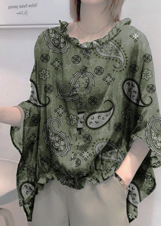 Art Black print Tops Ruffles Trim Half Sleeve Shirts Blouse Plus Size